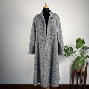 Vintage Wool Tweed Long Coat, Women's A-Line Trench Style, Made in USA